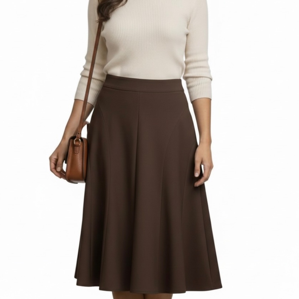 Brown godet midi skirt. Size4,Size6, Size8